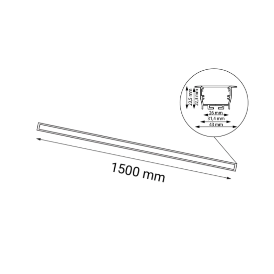 Długi plafon mocowany podtynkowo, ciepłe światło 150cm 3000K