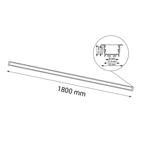 Panel wpustowy do oświetlenia dużego pomieszczenia 180cm 3000K