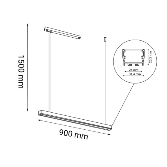 Prosta, ledowa lampa wisząca nad wyspę kuchenną 90cm 3000K