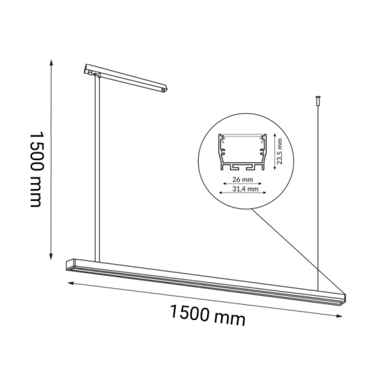 Modna, pozioma lampa wisząca o poziomym układzie 150cm 4000K