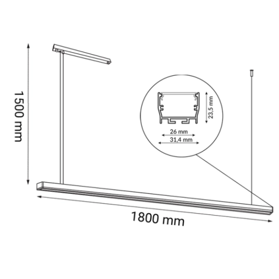 Uniwersalna, szeroka lampa wisząca w stylu technicznym 180cm 3000K