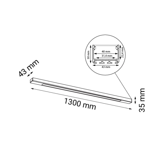 Ledowy, techniczny plafon natynkowy, ciepłe światło 130cm 3000K