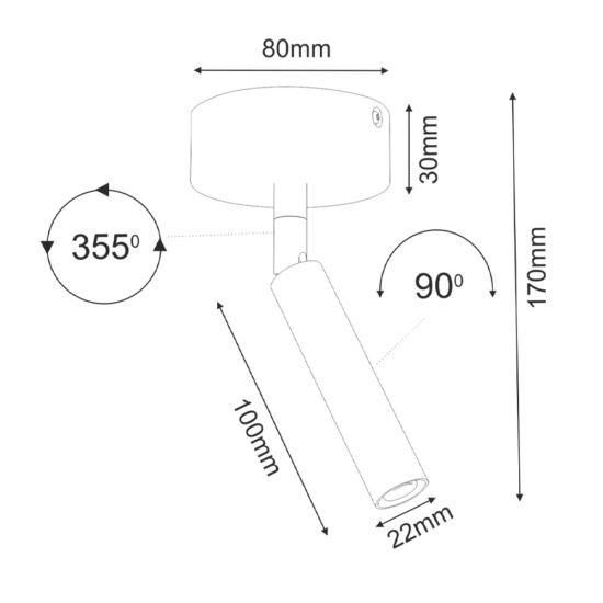 Minimalistyczny reflektor sufitowy z ruchomą tubą ⌀2,2cm G9