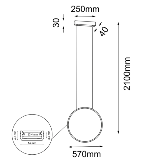 Lampa wisząca LED, świecąca obręcz, ciepłe światło ⌀57cm 3000K