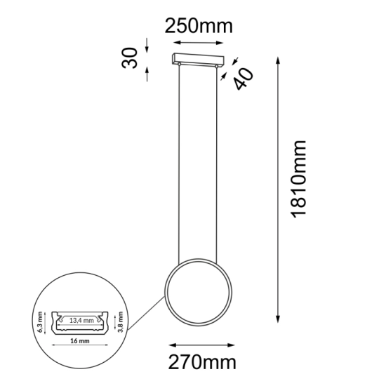 Lampa wisząca z małą obręczą LED z neutralnym światłem ⌀27cm 4000K