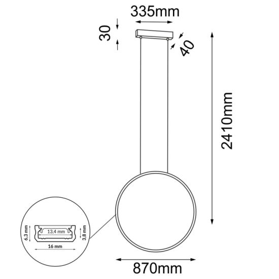 Ledowa obręcz na zwisach, ciepła barwa światła ⌀87cm 3000K