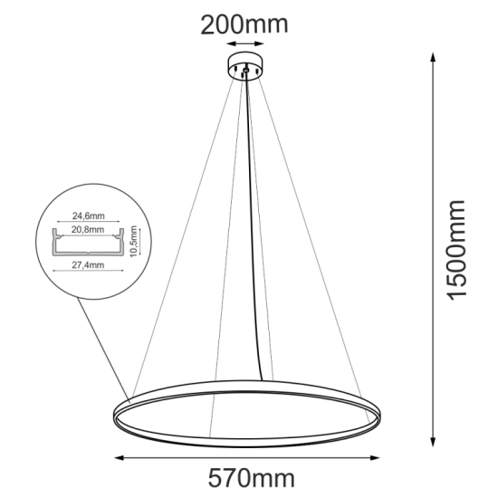 Geometryczna, ledowa lampa wisząca obręcz ⌀57cm 3000K