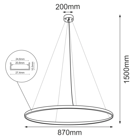 Ledowa lampa wisząca na bazie koła ⌀87cm 4000K