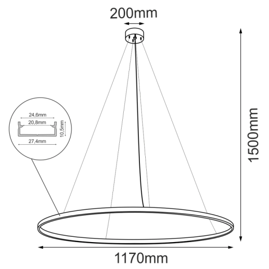 Okazała, ledowa obręcz z ciepłym światłem ⌀117cm 3000K