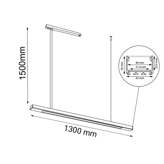 Pozioma, szeroka lampa wisząca nad wyspę kuchenną 130cm 4000K