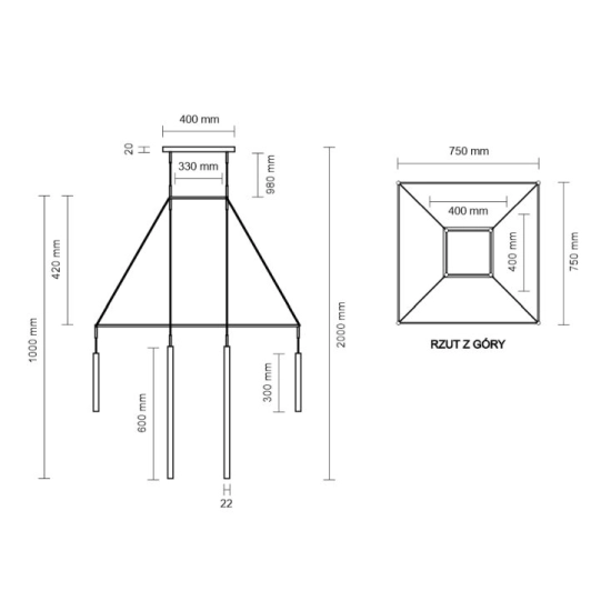 Designerska lampa wisząca na antresolę, geometryczna forma