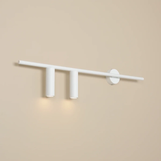 Biała lampa ścienna z dwoma punktowymi tubami, lewy kinkiet