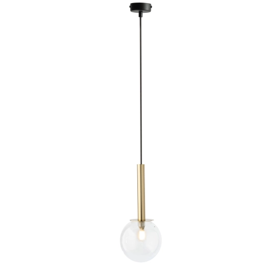 Minimalistyczna lampa wisząca z okrągłym, przezroczystym kloszem