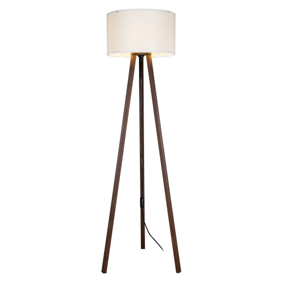 Lampa stojąca trójnóg z podstawą w kolorze orzecha