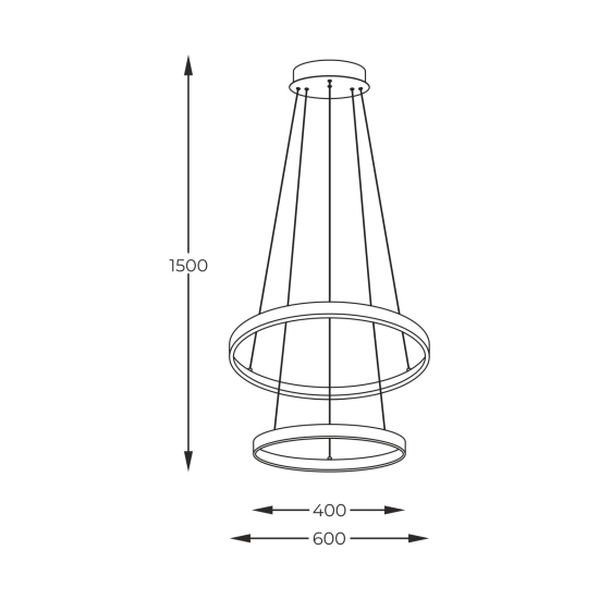 Czarny żyrandol, dwie ledowe obręcze na zwisach ⌀60cm i 40cm