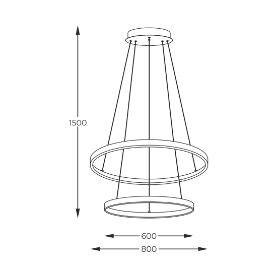 Ledowa lampa wisząca z dużymi kołami na zwisach ⌀80cm i 60cm