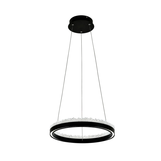 Stylowa lampa wisząca, czarna obręcz LED z kryształkami ⌀40cm