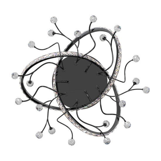 Ozdobna, czarna lampa sufitowa LED z kryształkami na gałązkach