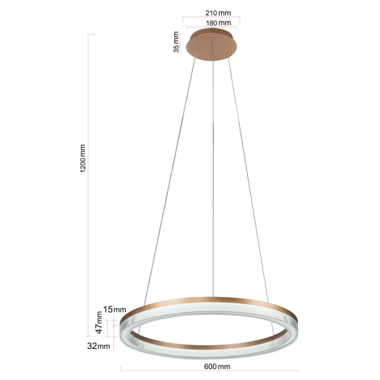 Złota lampa wisząca LED z kryształowym zdobieniem, do salonu