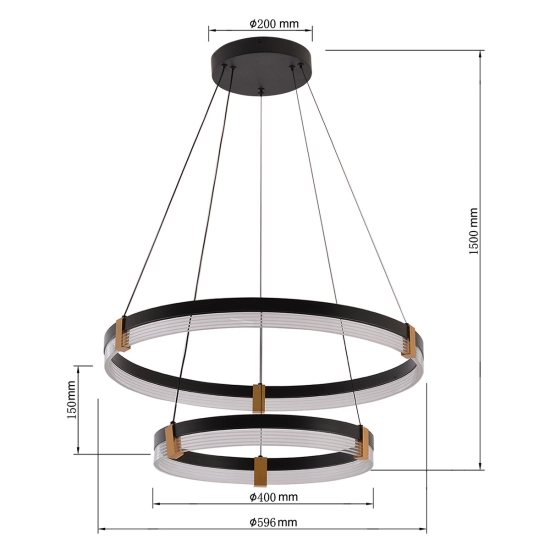 Duża lampa wisząca z ledowymi kołami, idealna do wysokiego salonu