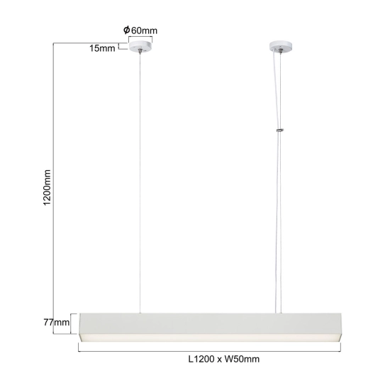 Szeroka, techniczna lampa wisząca ze światłem LED, nad stół 120cm