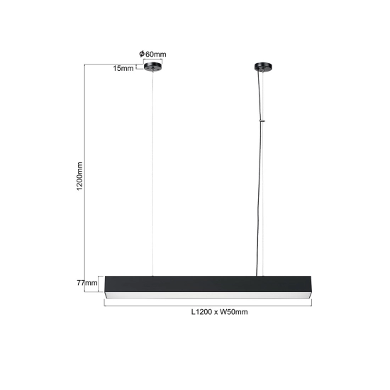 Liniowa lampa wisząca LED do zawieszenia nad stołem lub wyspą 80cm