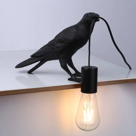Designerska, czarna lampka stołowa w kształcie ptaka, gwint E27
