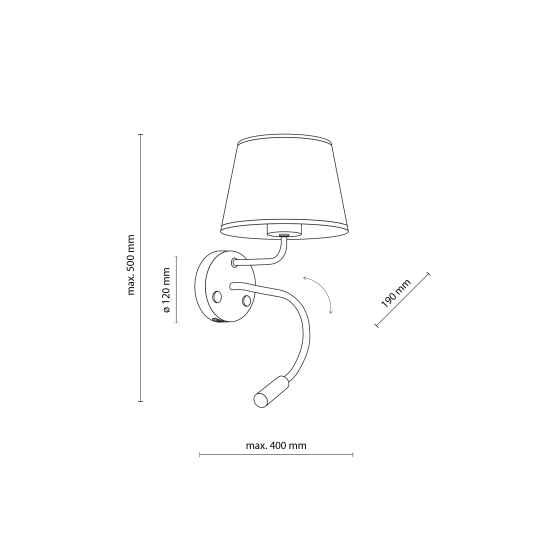 Użyteczna lampa ścienna do sypialni, gniazdo USB, dwa włączniki