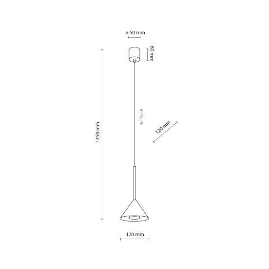 Minimalistyczna, stożkowa lampa wisząca z punktowym światłem