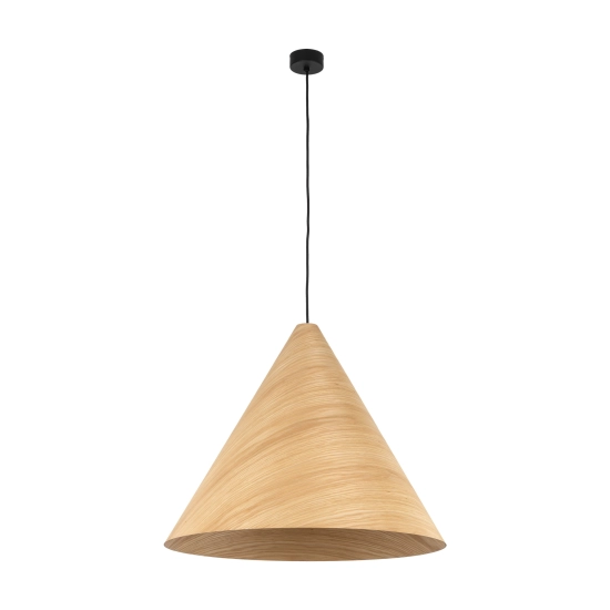 Lampa wisząca z jasnego drewna do sypialni, stożek, boho