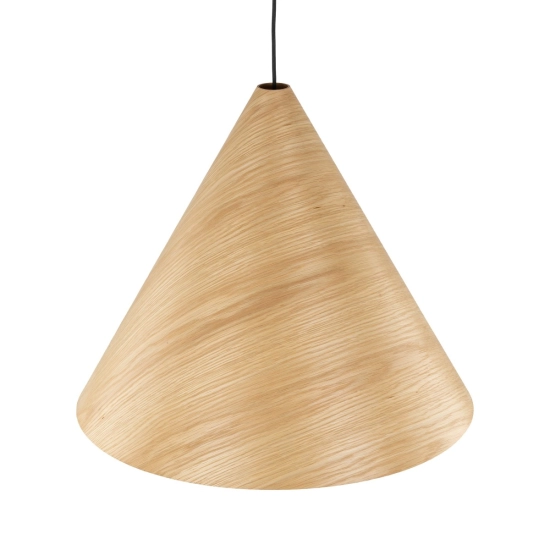 Lampa wisząca z jasnego drewna do sypialni, stożek, boho
