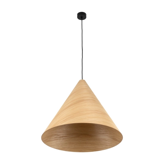 Lampa wisząca z jasnego drewna do sypialni, stożek, boho