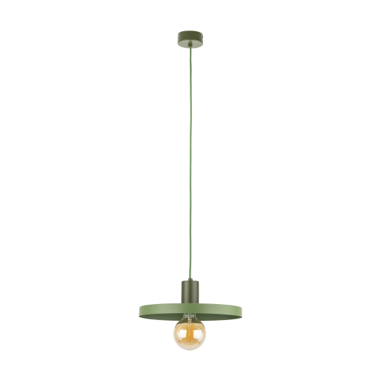Lampa wisząca w kolorze zielonym z odsłoniętą żarówką