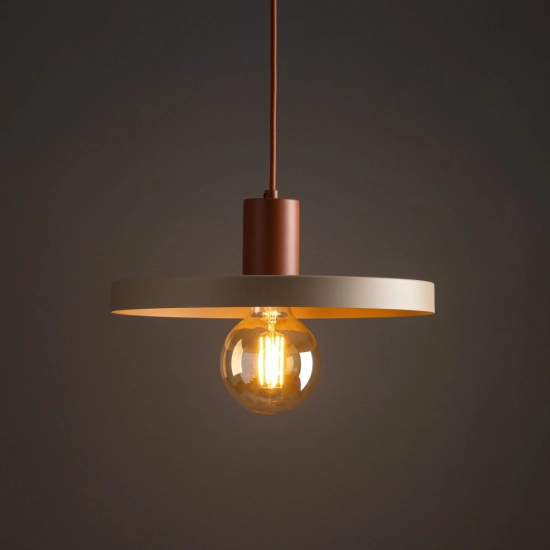 Lampa wisząca o nietypowym kształcie, kolor beżowo-ceglany, 1 x E27