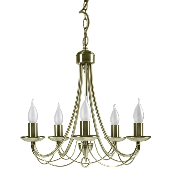 Pięcioramienna klasyczna lampa wisząca, świecznik w kolorze patyny