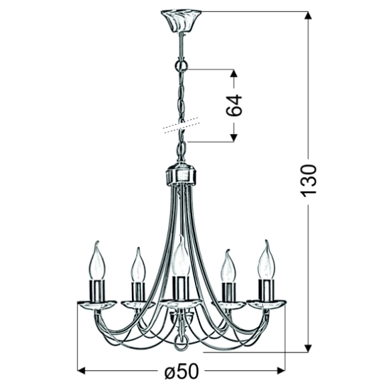 Pięcioramienna klasyczna lampa wisząca, świecznik w kolorze patyny