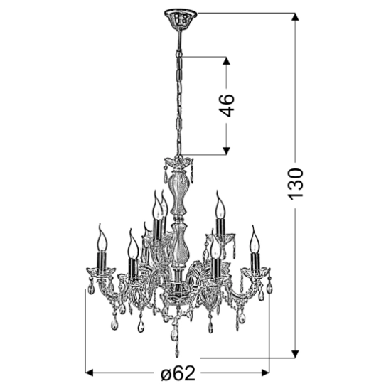 Elegancka lampa wisząca, kryształowa, osiem miejsc na żarówki E14