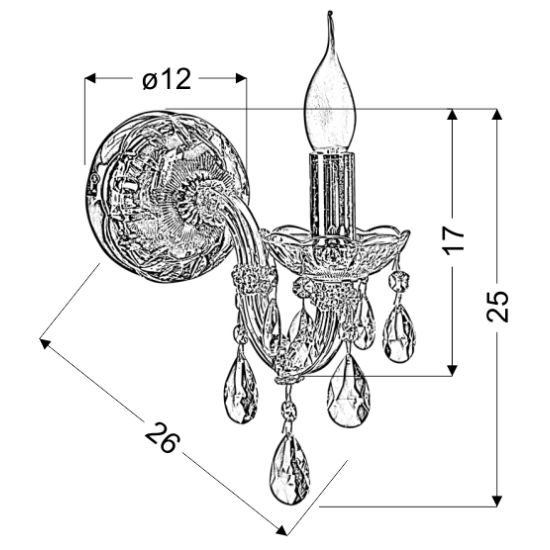 Złota lampa ścienna jednoramienna, elegancki świecznik z kryształkami