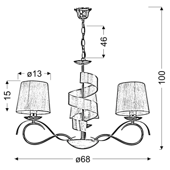 Trójramienna, elegancka lampa wisząca na łańcuchu, idealna do salonu