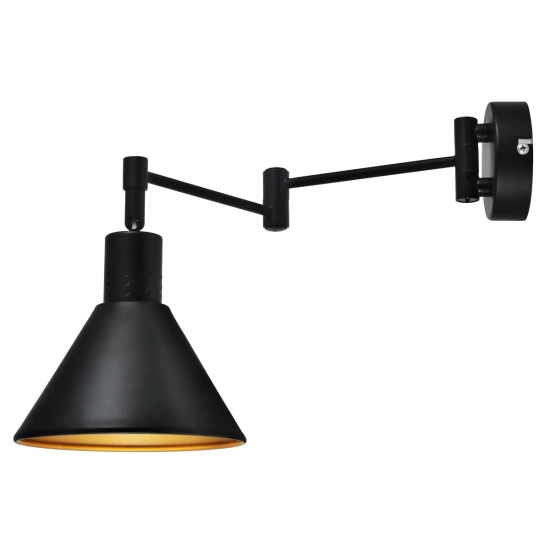 Industrialna, czarna lampa ścienna na wysięgniku, idealna do sypialni