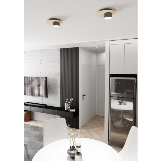 Lampa sufitowa na jedną żarówkę, drewno-czerń