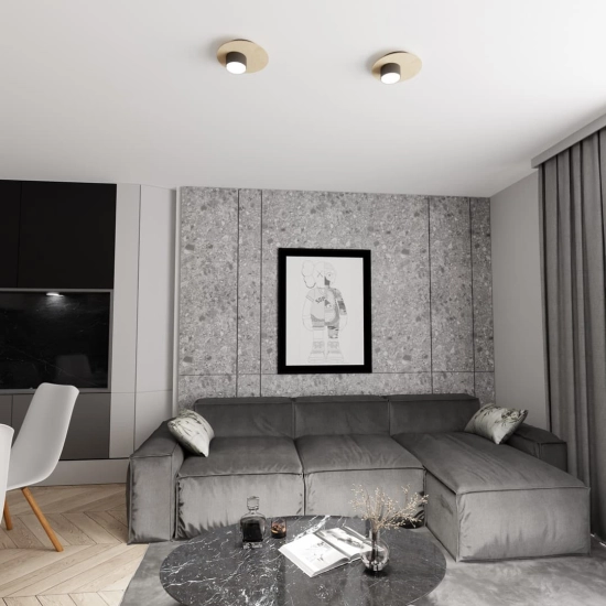 Lampa sufitowa na jedną żarówkę, drewno-czerń