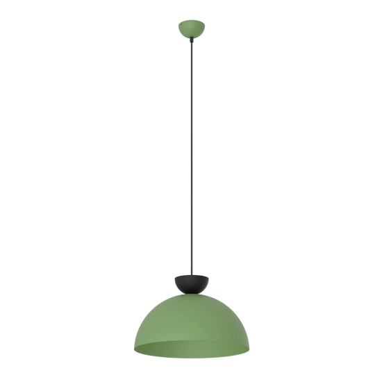 Zielona lampa wisząca z czarnym detalem do salonu
