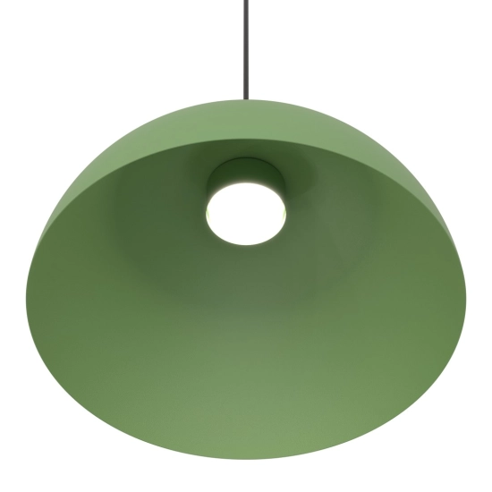 Zielona lampa wisząca z czarnym detalem do salonu