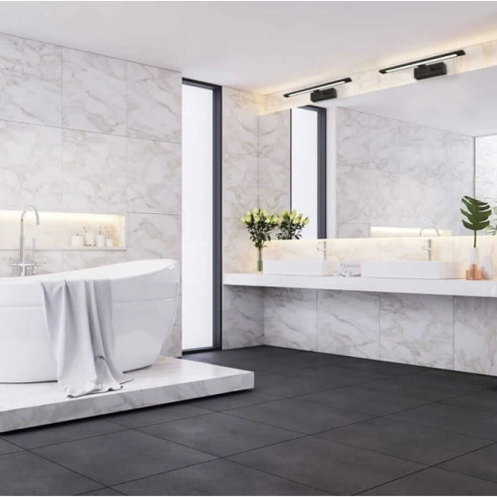 Czarny, ledowy kinkiet ścienny, do oświetlenia lustra w łazience