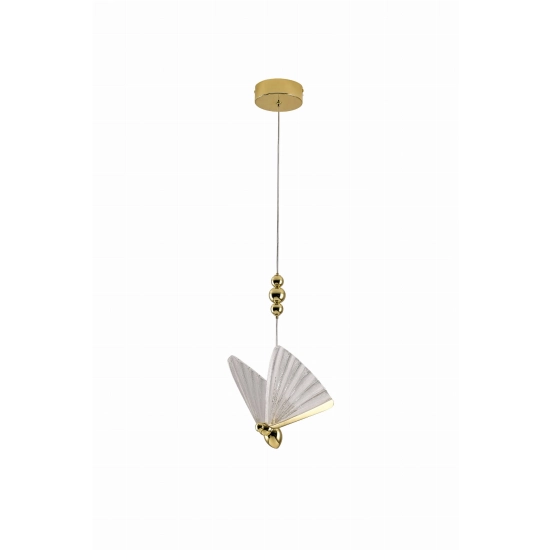 Designerska, modernistyczna lampa wisząca w kolorze złotym, motyl LED