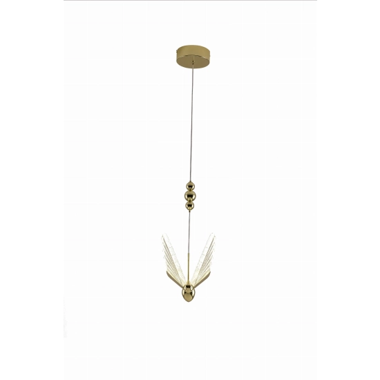 Designerska, modernistyczna lampa wisząca w kolorze złotym, motyl LED