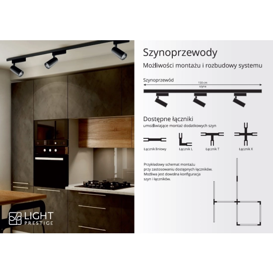 Gotowy szynoprzewód 150cm 1-fazowy natynkowy z reflektorami