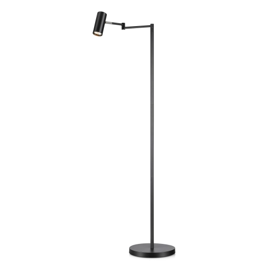 Minimalistyczna, czarna lampa podłogowa z ruchomym ramieniem