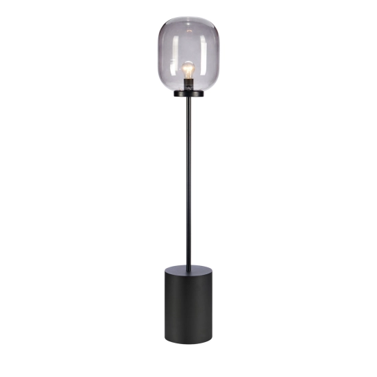 Industrialna, minimalistyczna lampa stojąca z dekoracyjnym, dużym kloszem